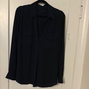 Ann Taylor Dark Navy Long Sleeve Button Down Shirt